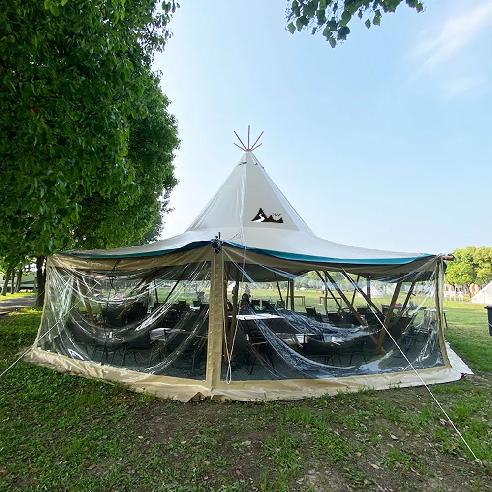 Wooden Canvas 8m 10m 12m Large Canopy Glamping Safari Tipi Tent For Camping