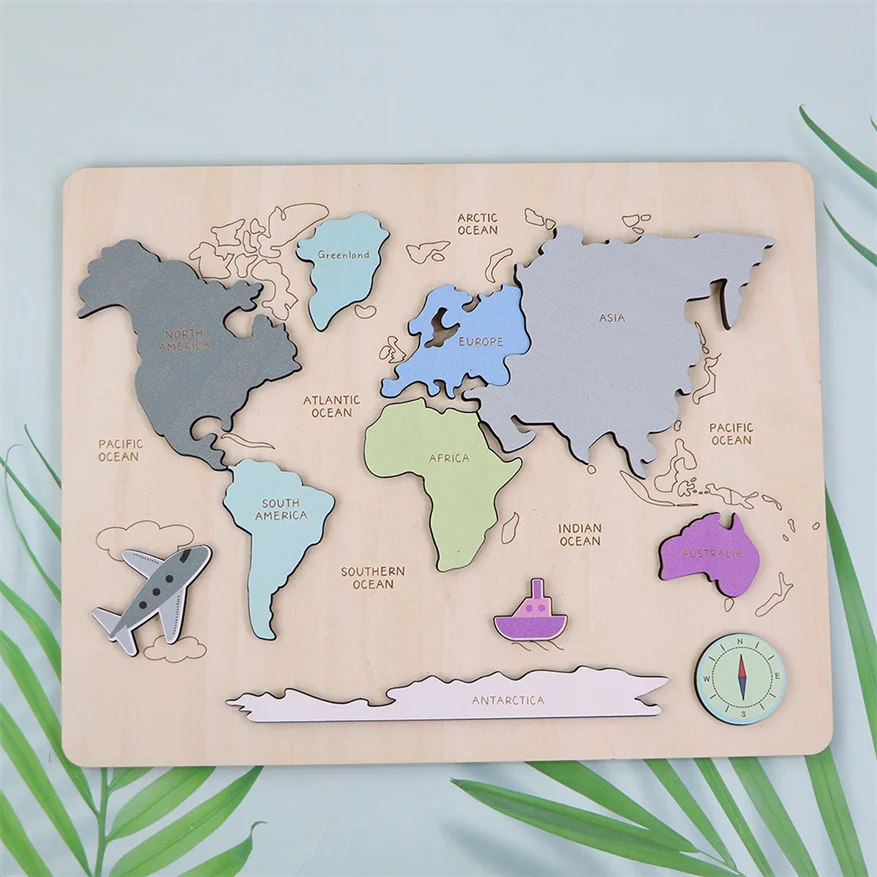 Best Selling Wooden Colorful World Map Puzzle Toy Wooden Desktop Craft Gift for Kids