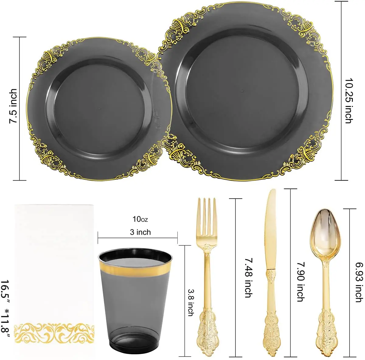 Tabletex Gold Rim Clear Superior Quality Disposable Plastic Square Dinnerware Sets