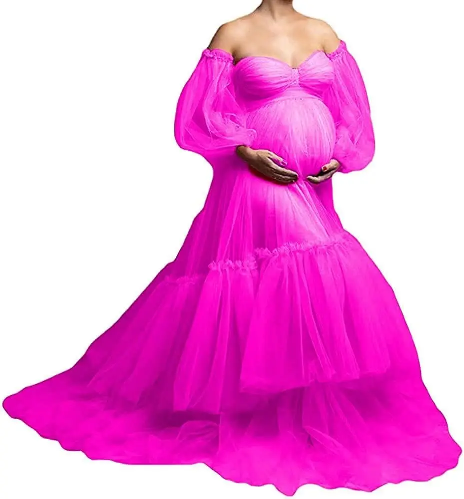 2024 new arrival photoshoot Ruffles Tulle dress maternity women clothes sexy pregnancy dresses pregnant for photography Mother D