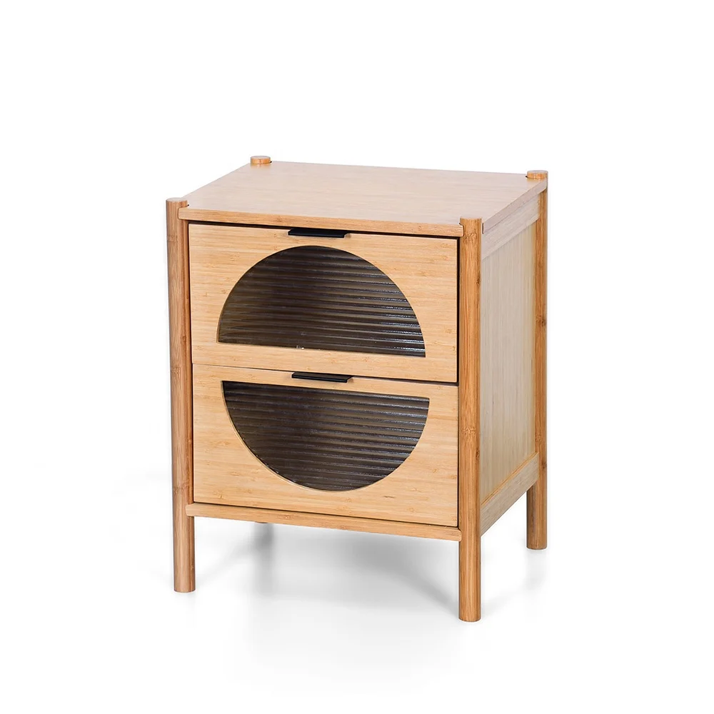 Custom high quality rattan nightstand living room bamboo side table storage cabinets with drawers
