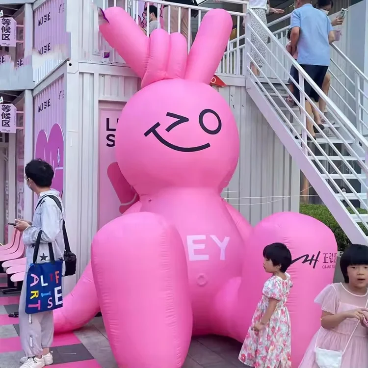 Large Cartoon Inflatable Rabbit Inflatable Pink Rabbit Cartoon With Star Bespoke Cartoon Mascot Doll For Advertising