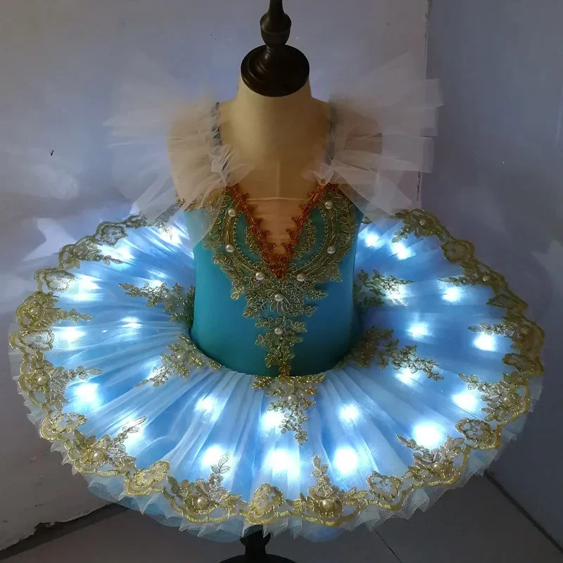 New Style Stage Performance White Flower LED Swan Lake Girl Leotard Professional Ballet Tutu Dress