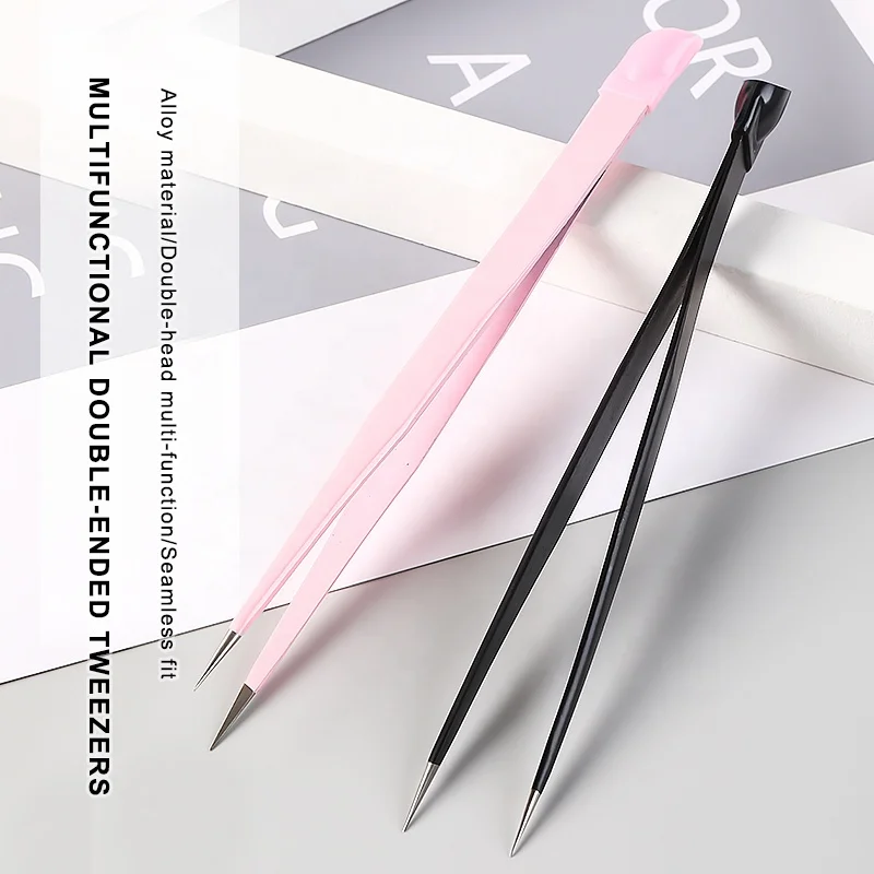 Newest Durable Double Use Stainless Steel multifunctional Nail Art Tweezers for nail