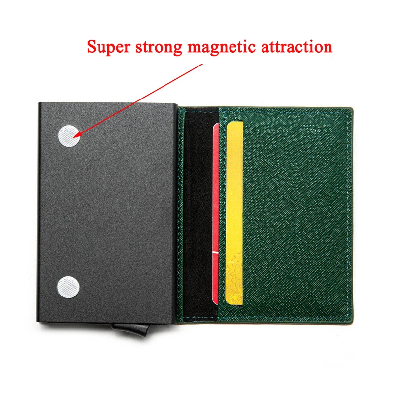 Credit Card Holder With Banknote Compartment RFID Blocking Pop up Wallet Fashion Slim Leather Card Wallet ID Card Holder