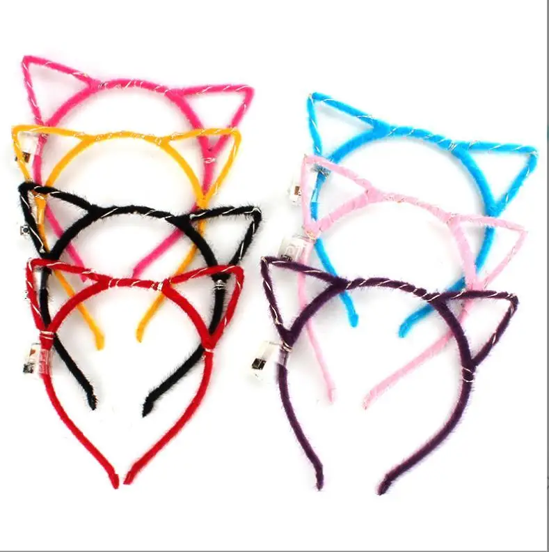 LED Cat Ear Headband Bunny Horn Crown Glow Headpiece Light up Headdress for Girls Women Wedding Party Halloween Christmas