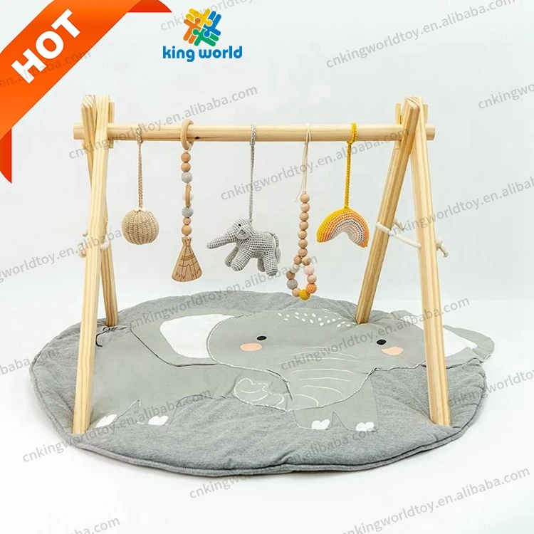 Printed Eco-Friendly Cotton Non-Toxic Wood Play Mats Baby Fitness Frame Wooden Play Mat Infant Activity Gym Montessori Toys