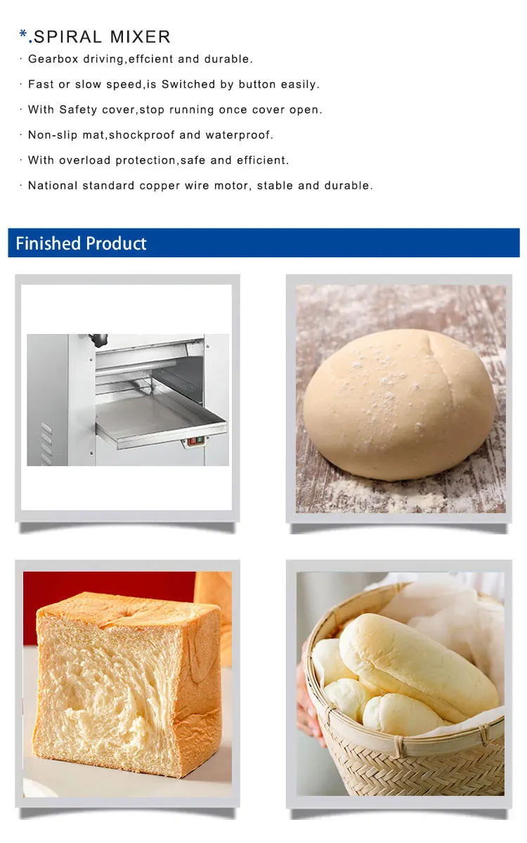 Commercial Spiral Dough Mixer Stainless Steel Dough Kneading Machine Flour Mixing Machine