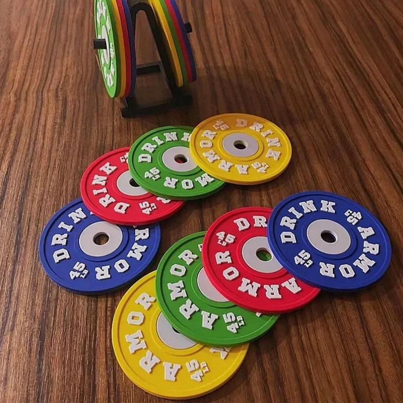 Gym Weight Plate Design Silicone Coaster Set for Kitchen Table Cup Mat BPA Free Round Mug Coasters 10cm Drink Pad Placemat