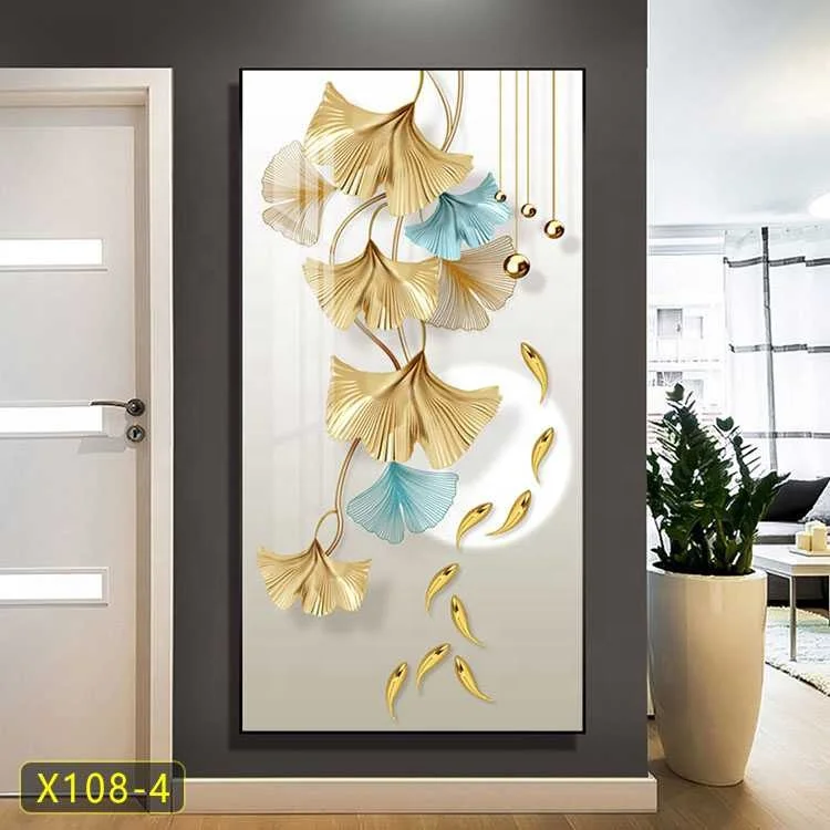 Still life aluminum famed home decorative bedroom wall hanging painting decor movable rectangle gold wall art painting
