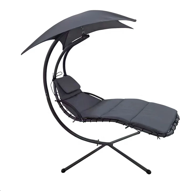 Curved Steel Removable Canopy Patio Hanging Chaise Lounge Swing for Outdoor