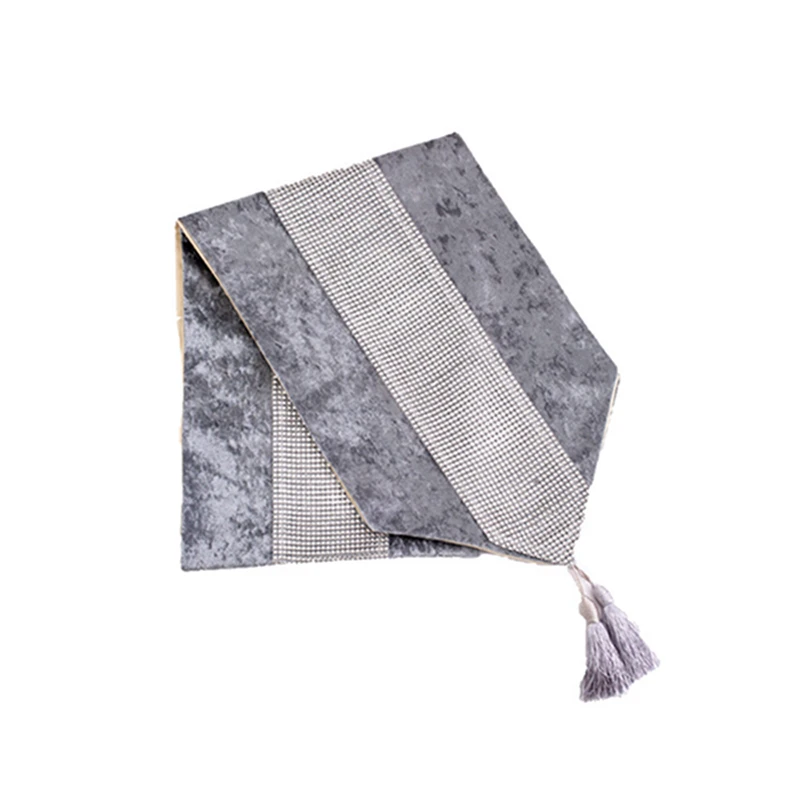 i@home metallic glitter fringe contemporary light grey winter velvet table runner for long table