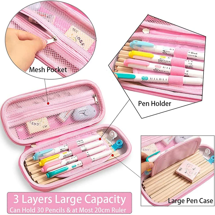wholesale custom beautiful pink Kawaii Anime Pencil Case Bag Girls Cute 3d eva Unicorn Pencil bag For girls