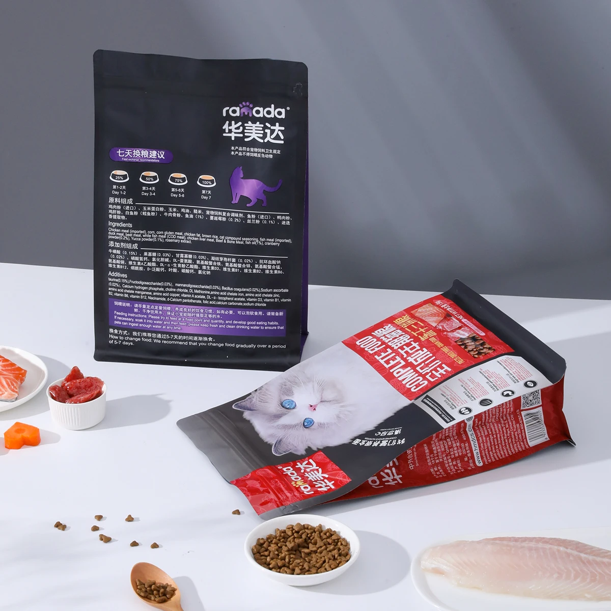 Moisture-proof zipper lock aluminum heat sealed resealable flat bottom packaging bag for cat dog pet  food snack treat