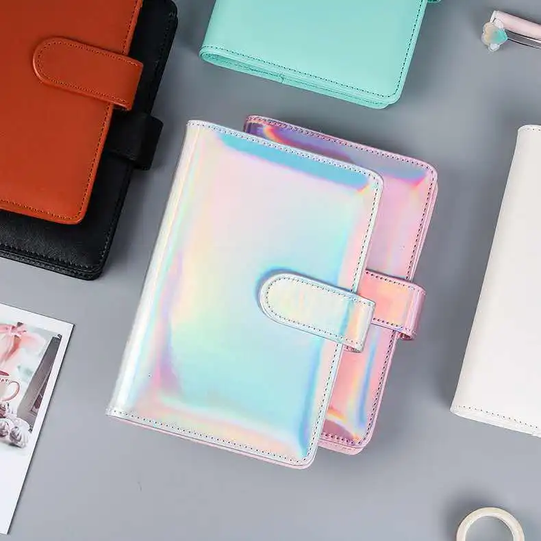 Retro Laser PU Leather 6 Rings Loose-leaf Binder Spiral Notebook Folder Agenda Planner Organizer Stationery Notebook A6