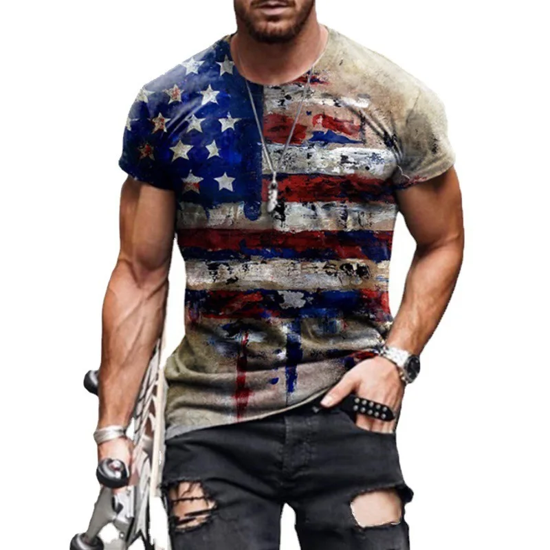 The new American flag 3D printed T-shirt fashion t shirt wholesale heavyweight t shirts faux bleached polyester shirts