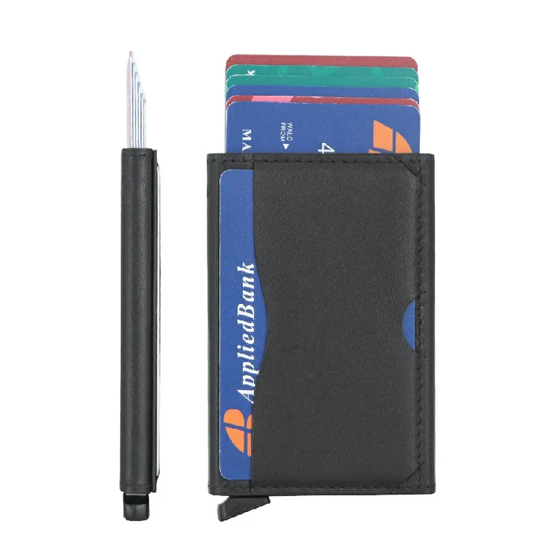High Quality Leather Automatic Pop Up Wallet RFID Pop Up Wallet Metal Credit Card Holder Slim Credit Card Holder