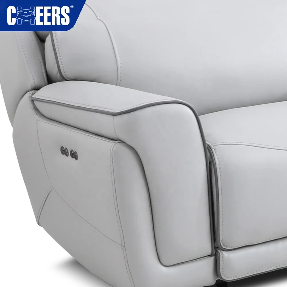 MANWAH CHEERS Genuine Leather Recliner Sectional Sofa With Led Light and Cup Holder, Living Room storage Sofa