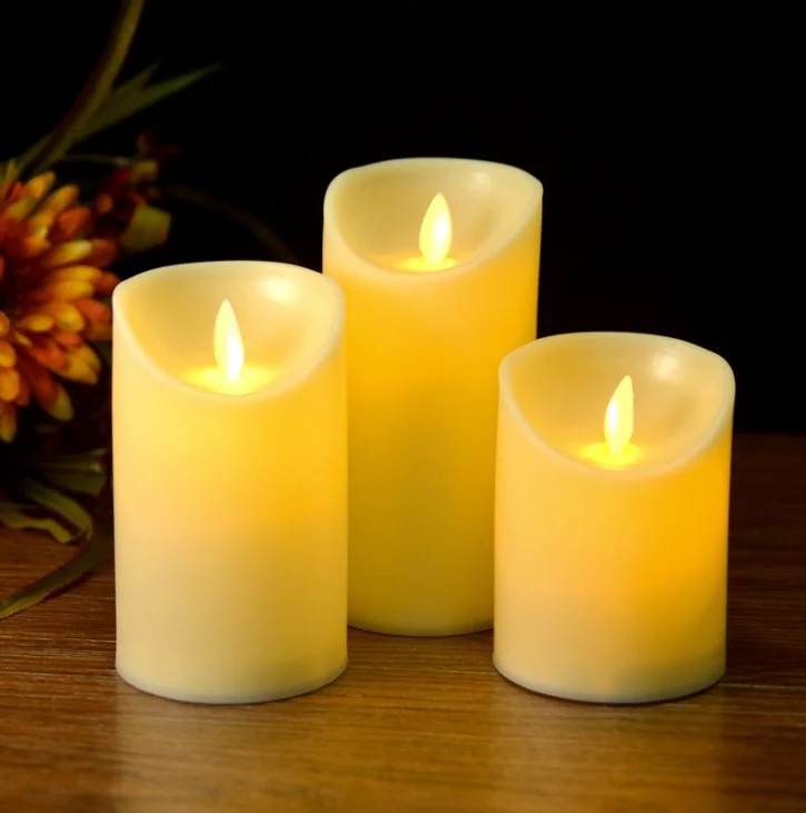 Изготовленные на заказ белые бежевые цветные домашние Праздничные рождественские украшения для Хэллоуина беспламенные Пластиковые Электрические светильники Светодиодная свеча в виде столба