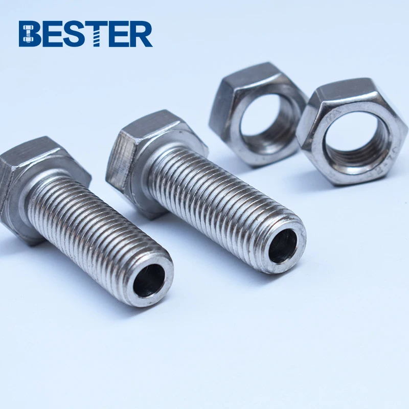 A2-70 A4-80 ss 304 316 m8 m10 external hex head hollow screw bolts with through hole in middle