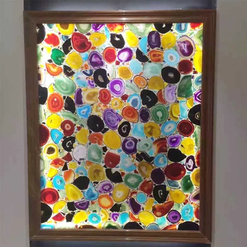 Semi Precious Stone Slab/Multicolor Rainbow Agate Backlit Slab With Glass Baseplate