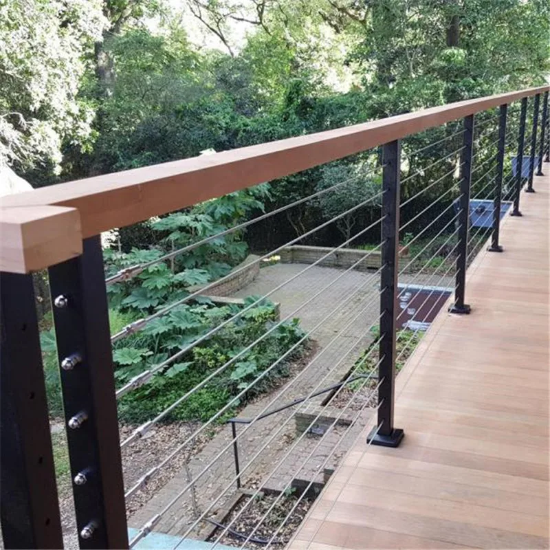 Balcony Railings with Black Railing Wooden Handrail