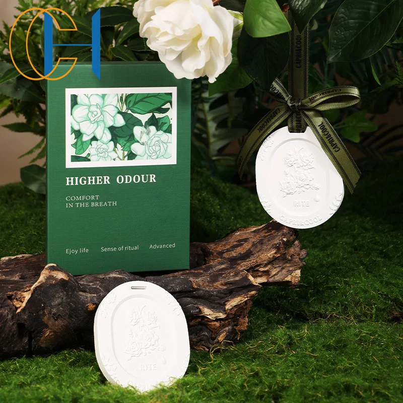 C&H 2024 Hot Sale Handmade Decorative Matte White Flowers Plaster Luxury Customized Aroma Hanging Air Fresheners for Car