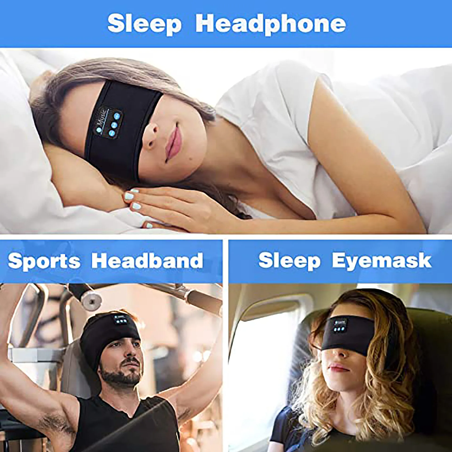Blue Tooth Sleeping Headphones Sports Headband Thin Soft Elastic Comfortable Wireless Music Headset Eye Mask for Side Sleeper
