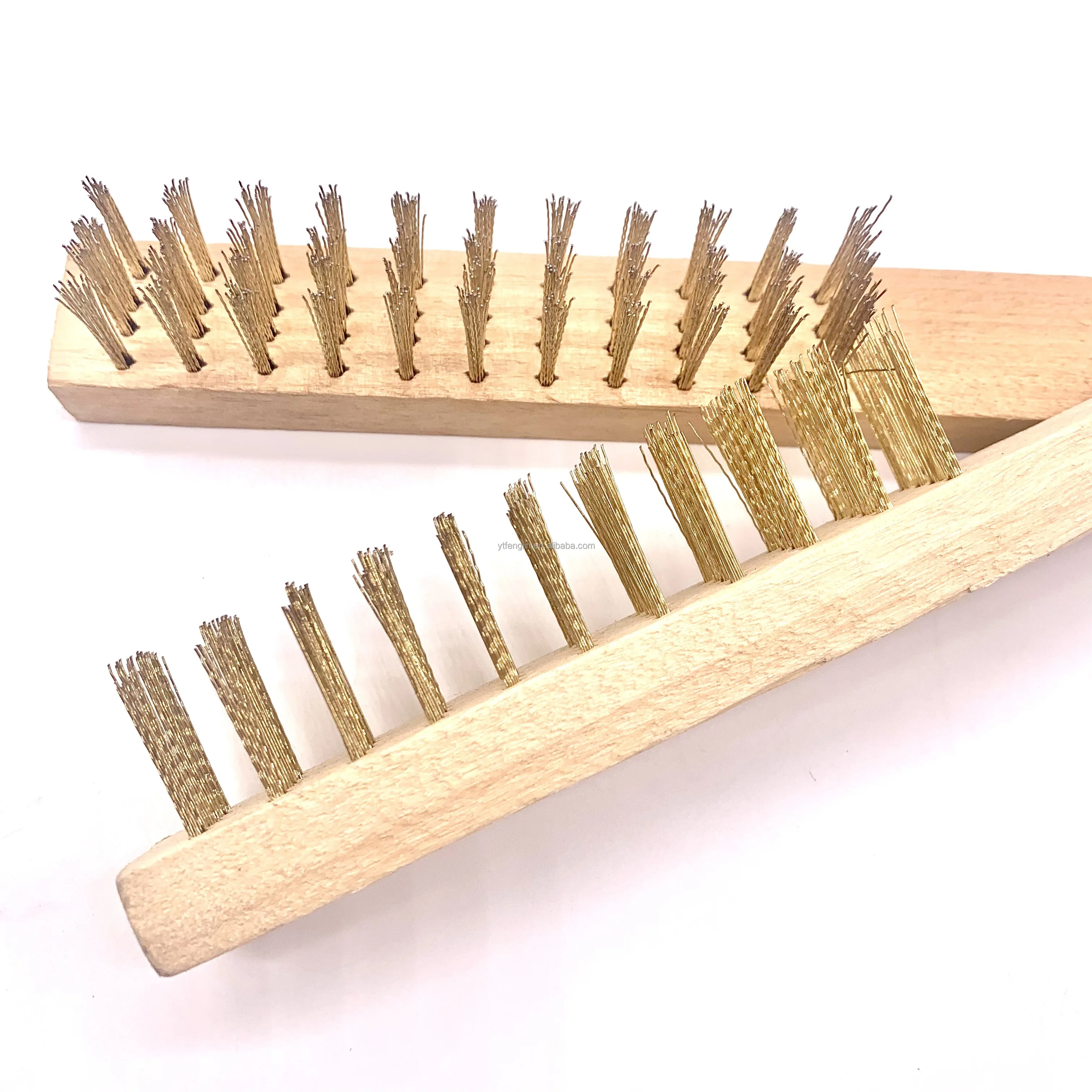 Copper plated wooden handle steel wire brush surface derusting polished wooden handle steel wire Hand brush