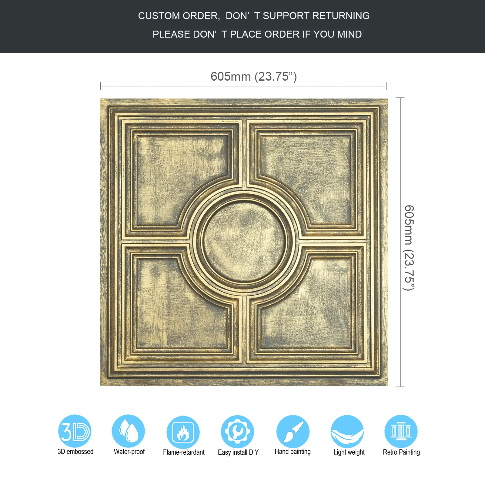 Artistic 3D ceiling tile verdigris patina Architectural wall panels wall decor for Cafe Club HOTEL PL37 Ancient gold