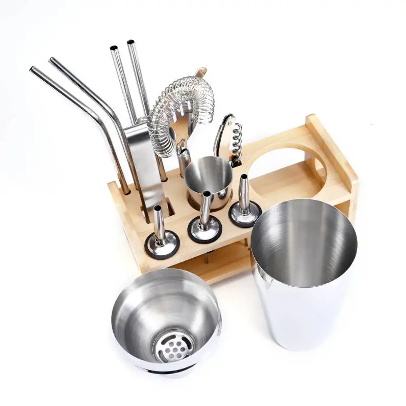 13-Piece Bar Set with Stylish Stand Martini Cocktail Shaker for Awesome Drink Mixing