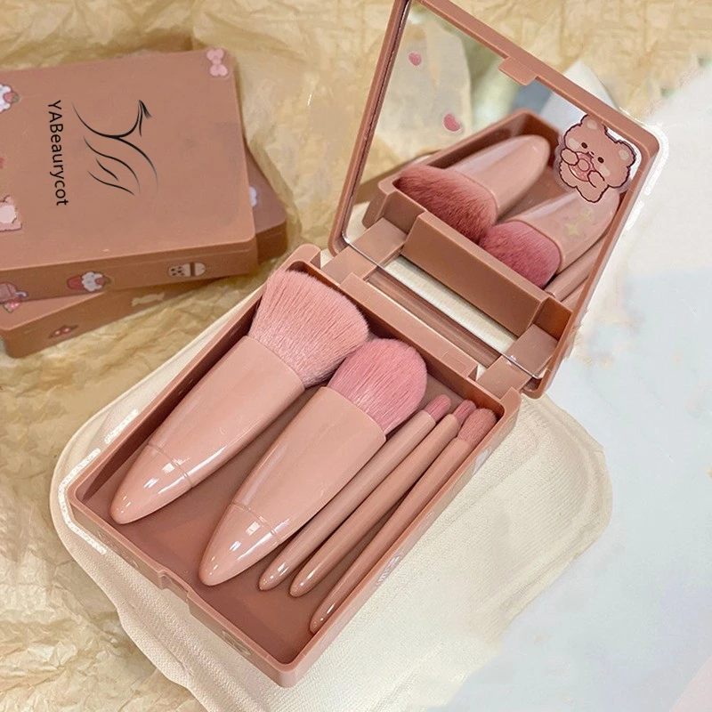Wholesale Facial Cosmetic Brush 5pcs Professional Soft Synthetic Packing Makeup Brush Set With Mirror