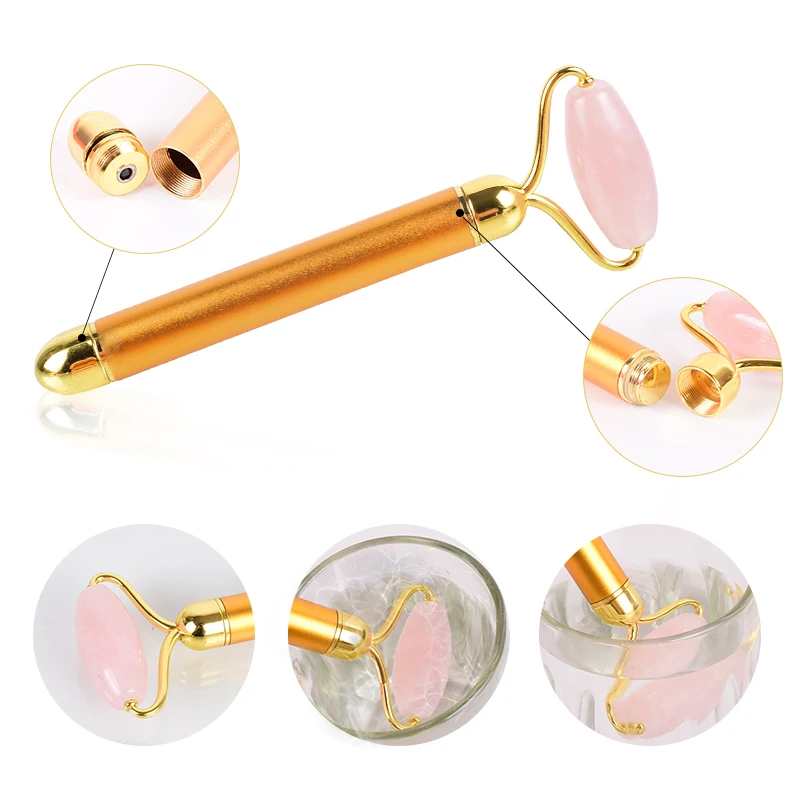 High Quality Metal Welded Face Massage Natural Facial Anti Aging Purple Black Pink Green Electric Jade Roller Skin Care