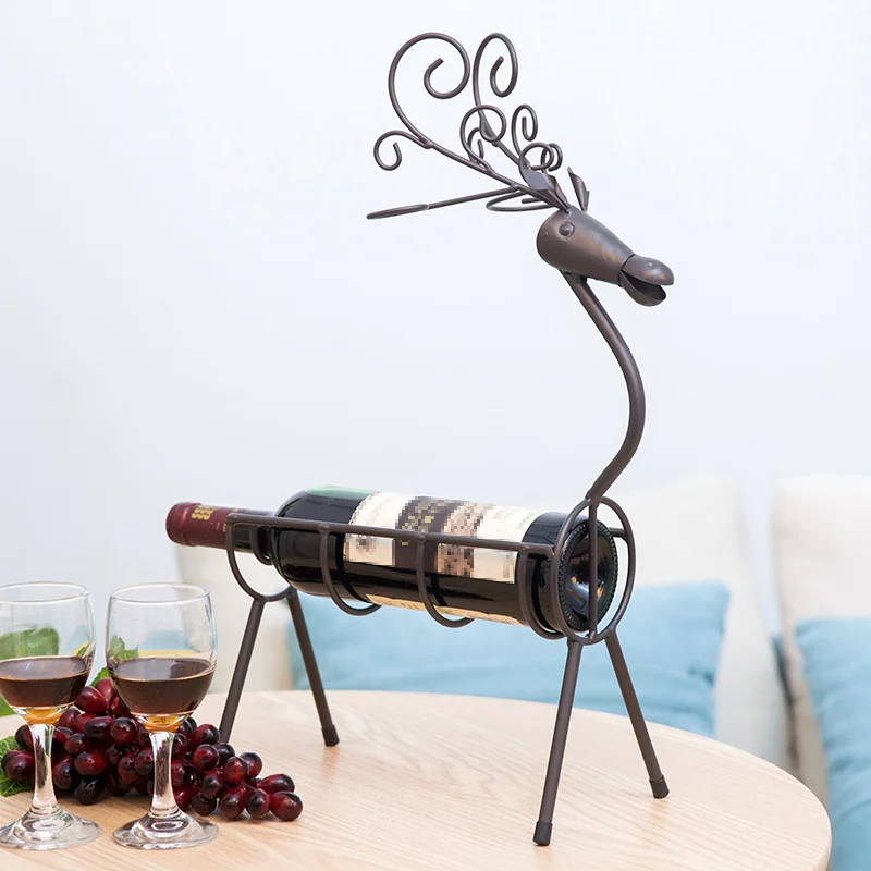 modern home decor wire wine rack deer statues metal wine bottle holder