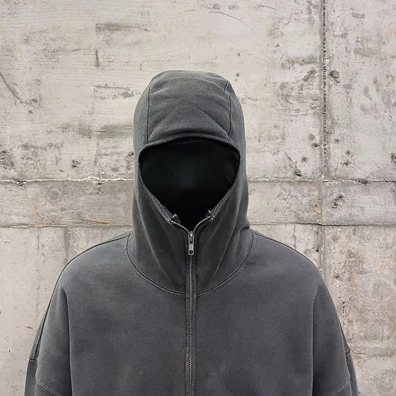 Custom Design Logo Streetwear Plain Thick Cotton Blank Zip Up Ninja Hoodie Sleeve Fleece Oversize Cropped Hoodies Men