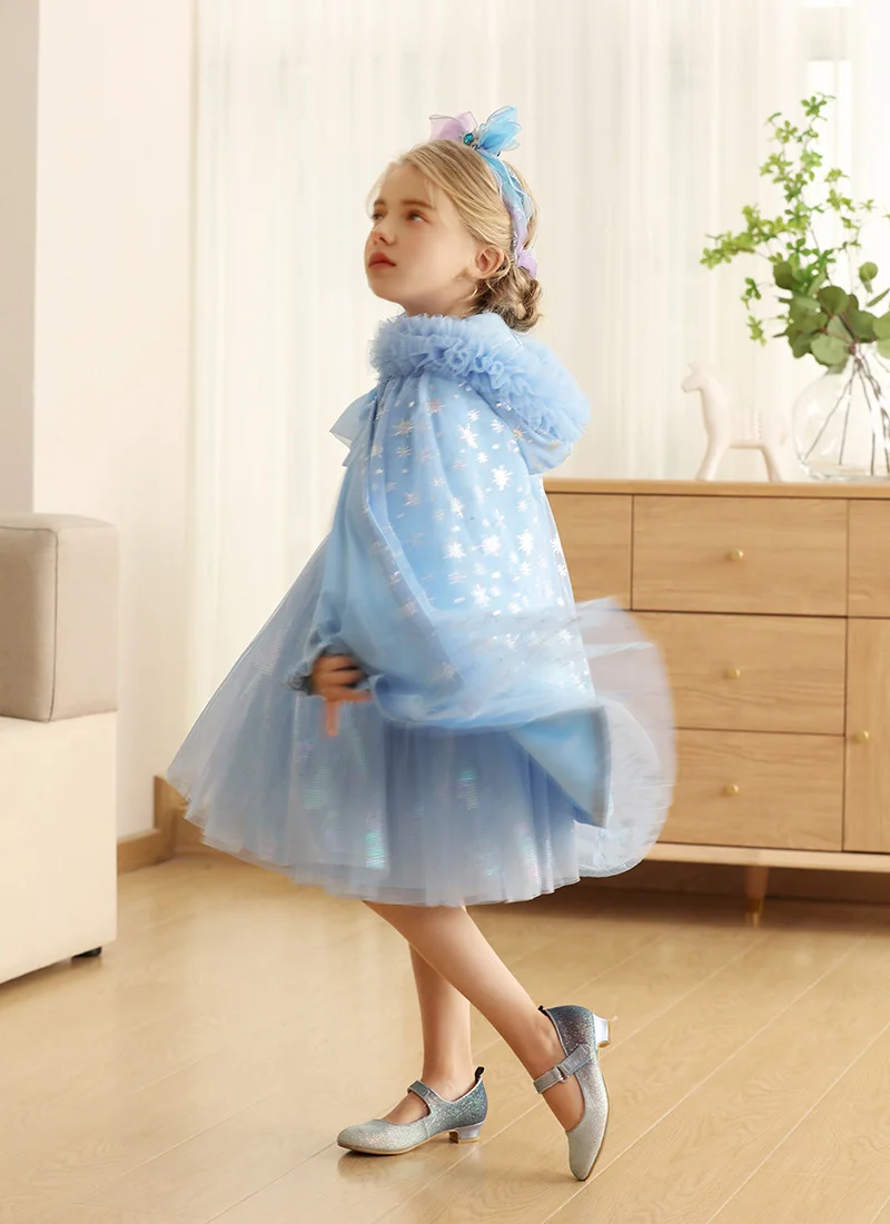 Little Kids Halloween Cloak Costume Snowflake Tulle Cape Girls Princess Dresses Ice Queen Cape