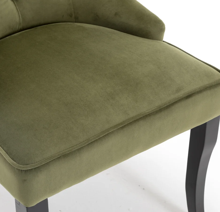 
Crooked wooden legs french velvet high back dining chair special green color 