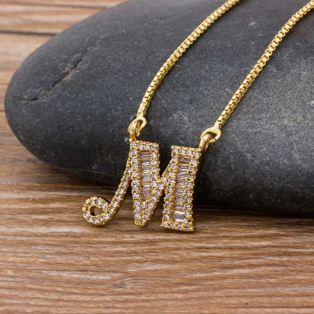 Luxury Gold Color Letters Pendant Necklace Copper CZ Jewelry Cubic Zirconia Crystals Rhinestone Initials Name Necklace Gifts