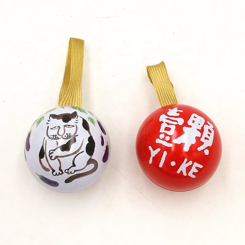 Diameter 45mm Hot sale Chinese tea packaging cute small metal ball box with loop