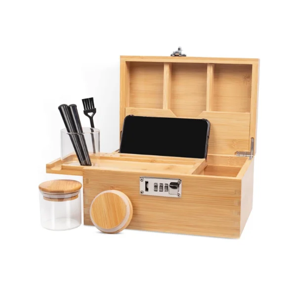 Wooden Boxes Glass Jars Tray Set, Decorative Storage Container with Lid, Locking Wood Box for Home