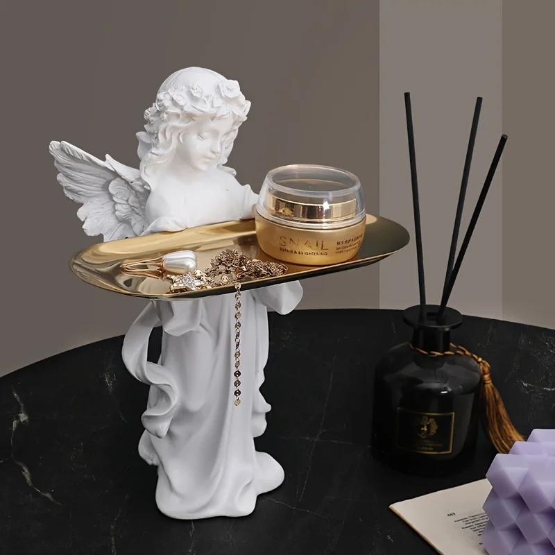 Fengzhi Factory Resin Crafts European and American Wind Angel Statue Prayer Goddess Tray for Home or Office Sculpture Decor
