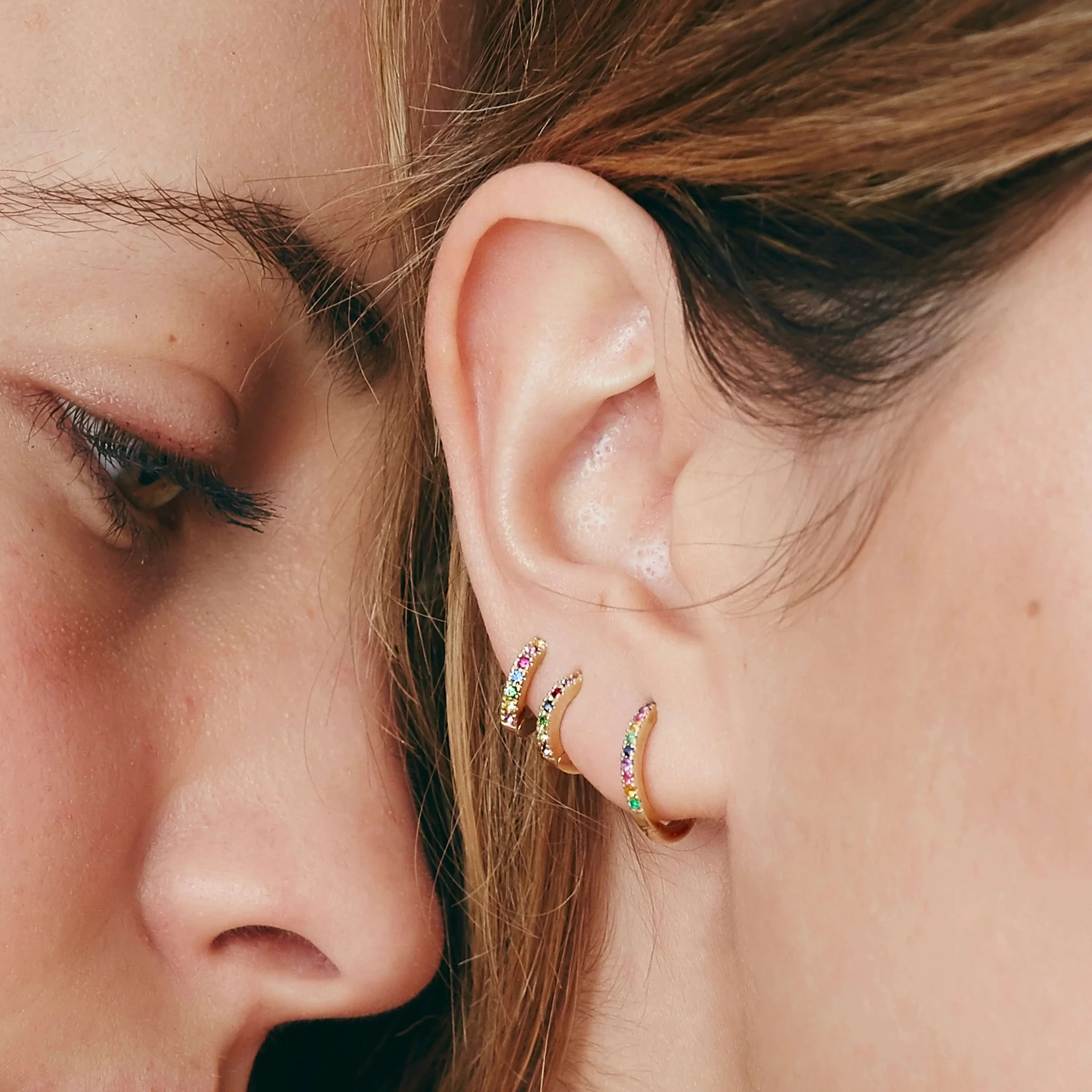 LOZRUNVE 925 Sterling Silver Micro Pave Multi Colored Black CZ Base Huggie Hoop Earrings Rainbow