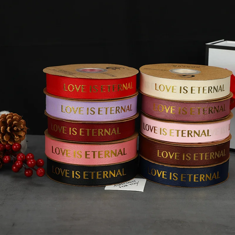 Custom Brand Logo ribbed band Garment Print Label Ribbon With Logo 3D Gold Foil Branded for Packing Decoration, Wedding, Gift