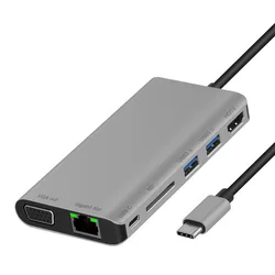 PD87W 8 в 1 C USB 3,0 SD VGA HDTV Gigabit Lan Тип C к HDMI 4K 60 Гц концентратор USB Тип C многофункциональная док-станция