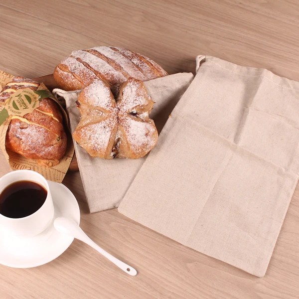 BOSI Reusable Organic Cotton Bread Bag Quality Reusable Linen Bread Storage Bags with Ties 21CM * 36CM