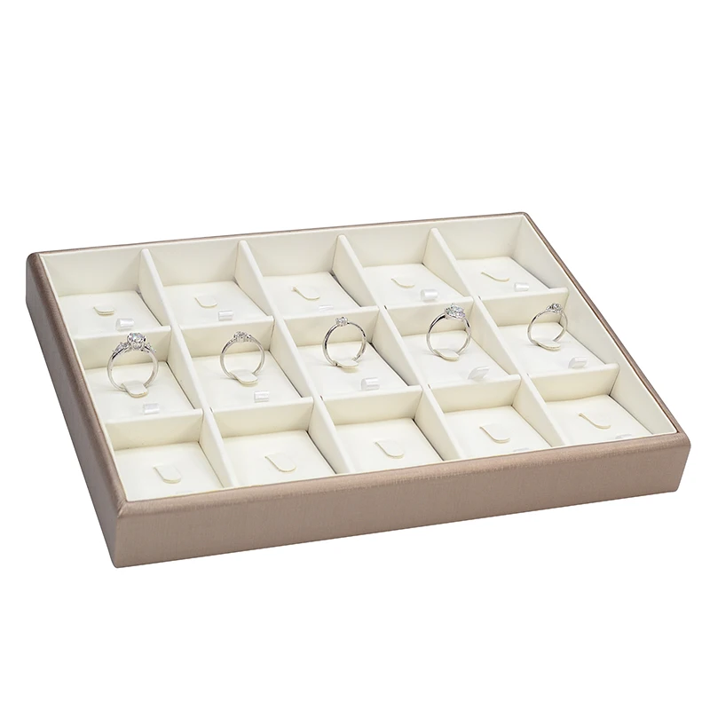 
Hot Sale Stock Custom Counter Pu Leather Jewelry Storage Organizer 12 Compartment Ring Display Tray 