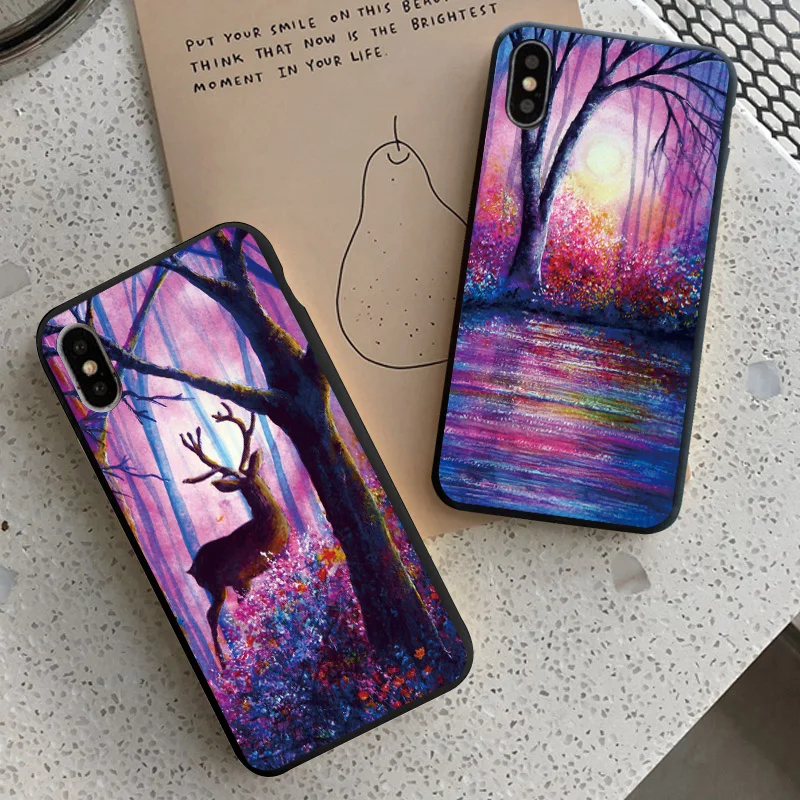 Чехлы для телефонов iPhone 13 12 11 Pro MINI X XR XS Max 7 8 Plus SE 2020 с изображением фэнтези леса маслом, мягкий силиконовый чехол-накладка