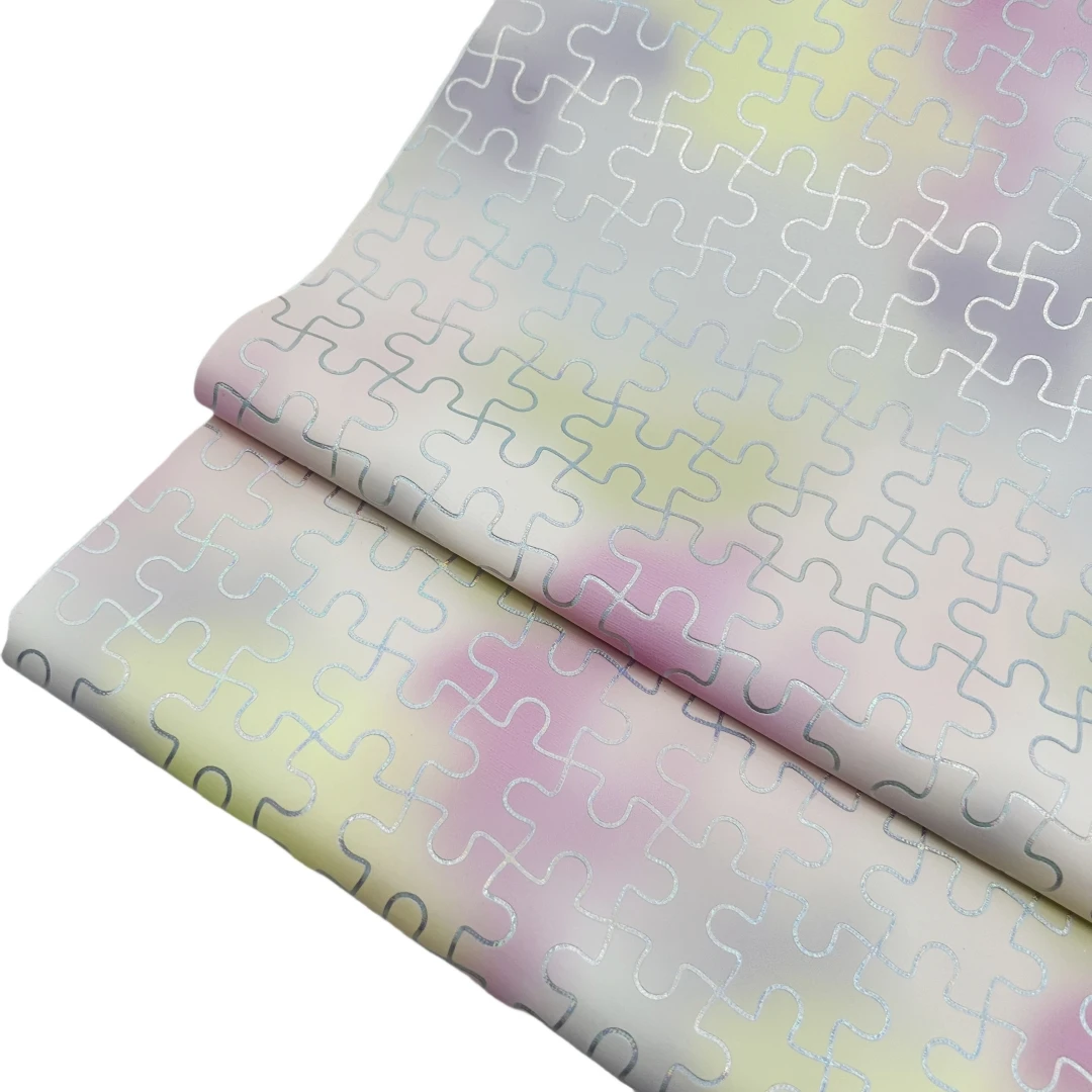 Puzzle PU leather, dreamy girl colorful phantom lines for student school bag pencil case shoes