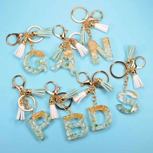 Wholesale Letters Keychain with Tassel Pendant Stone Resin Key Ring Men and Women Key Chains