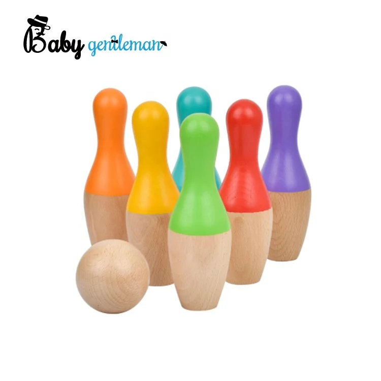 High quality indoor sports game colorful wooden bowling set toys for kids Z01448A